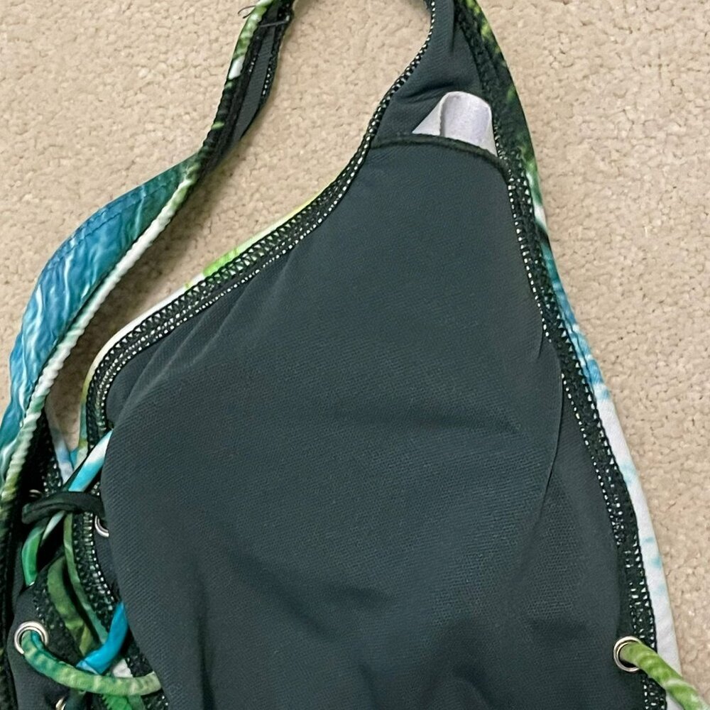 TiniBikini Tropical Lace-Up Plunge One-Piece Swimsuit Size M  NWT - Picture 9 of 9